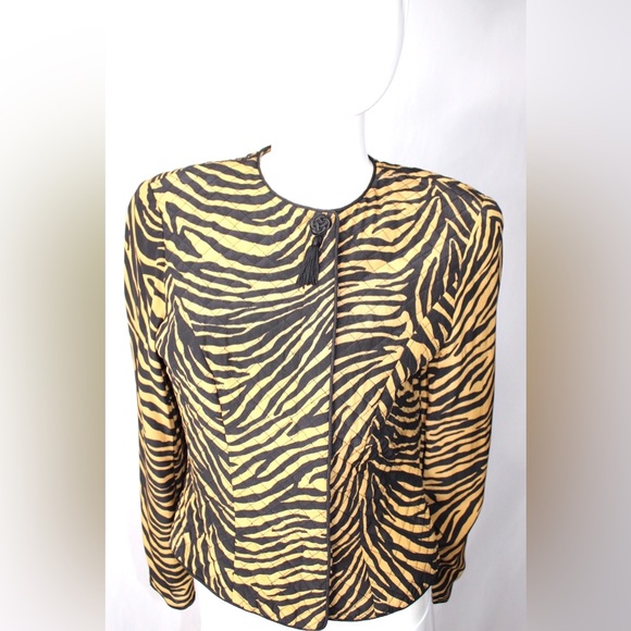 Maggy London Vintage Silk Animal Print Gold & Black Button  Formalwear Jacket - Picture 2 of 3